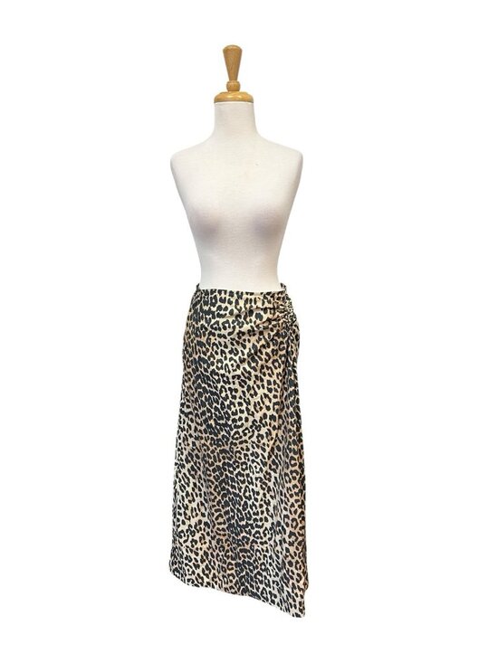 Ganni Dresses & Skirts - GANNI Poplin Midi Skirt Size 34 US Xs Leopard Print